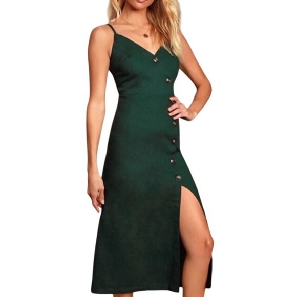 Lush Anthropologie Green Linen Midi Sheath Dress S Bohemian Cottagecore Coastal - Picture 3 of 13